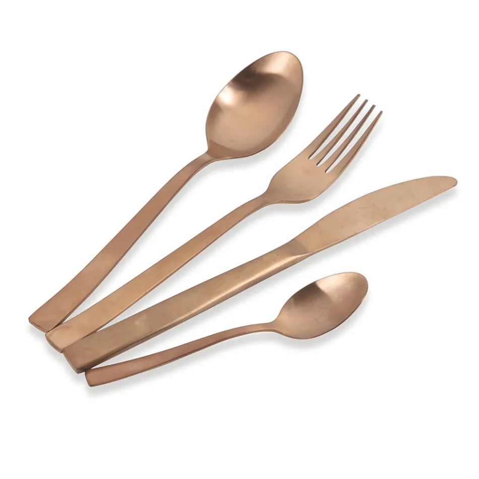 Complete bestekset in zwart staal of koper design 24 delig - Fayette Viadurini