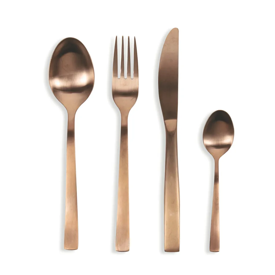 Complete bestekset in zwart staal of koper design 24 delig - Fayette Viadurini