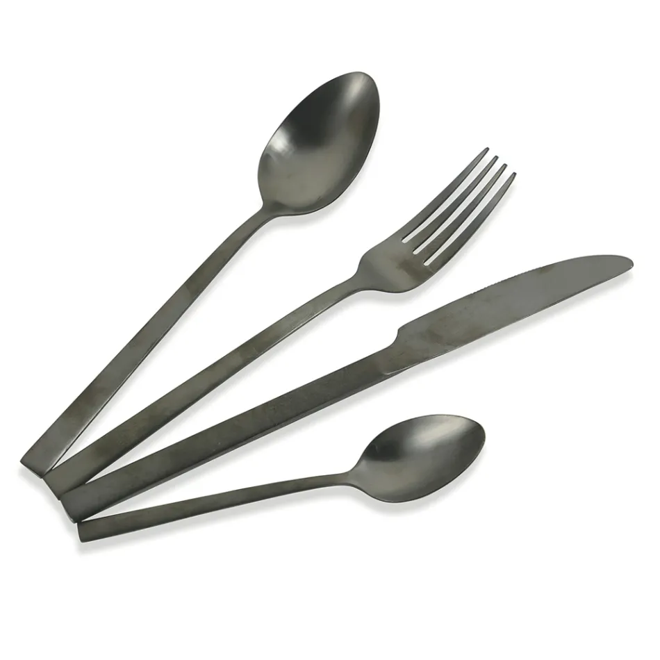 Complete bestekset in zwart staal of koper design 24 delig - Fayette Viadurini