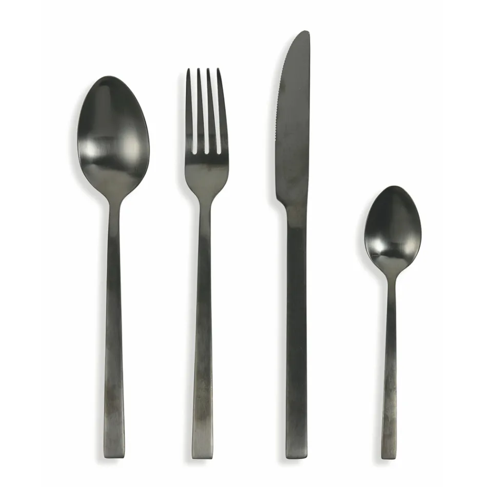 Complete bestekset in zwart staal of koper design 24 delig - Fayette Viadurini