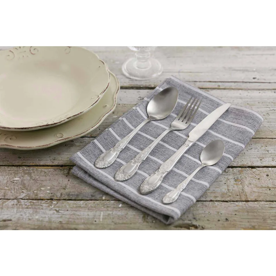 Full Service bestek in Satin Steel Design 24 stuks - Fantasy Viadurini