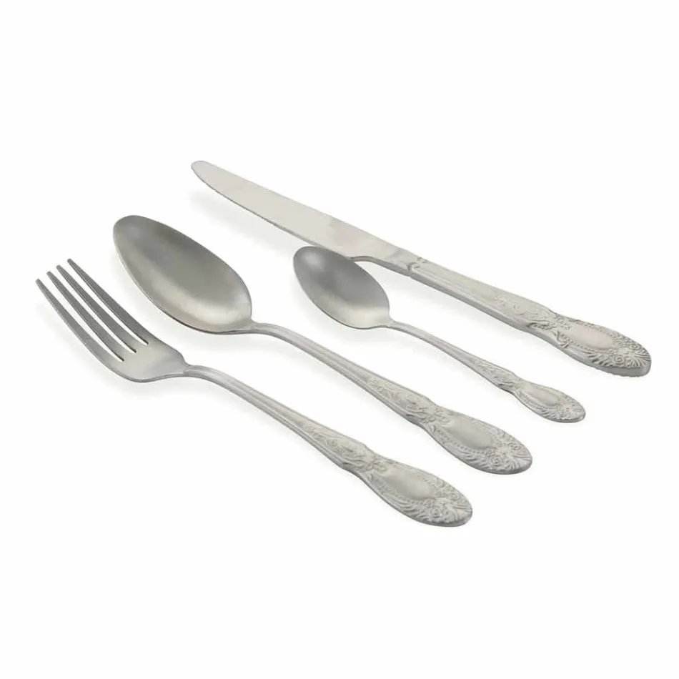 Full Service bestek in Satin Steel Design 24 stuks - Fantasiapos1 Viadurini