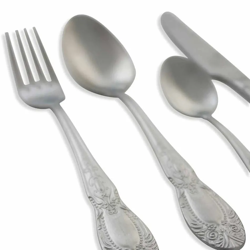 Full Service bestek in Satin Steel Design 24 stuks - Fantasiapos1 Viadurini