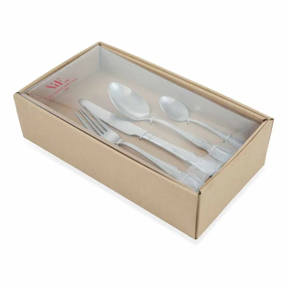 Full Service bestek in Satin Steel Design 24 stuks - Fantasiapos1 Viadurini