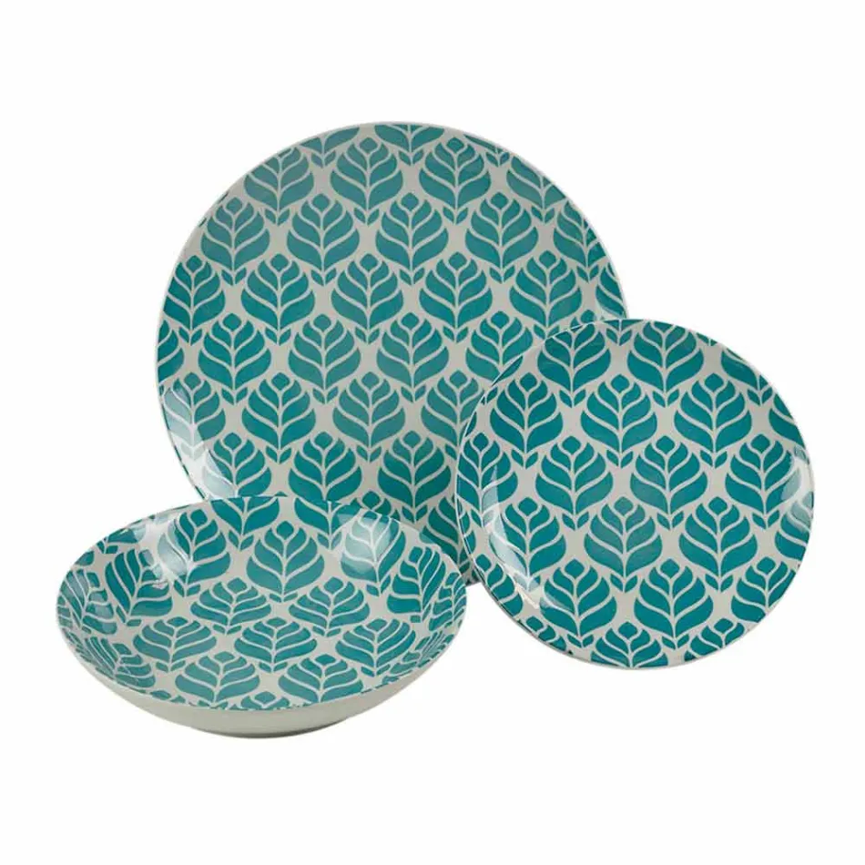 Compleet tafelservies in gekleurd porselein 18 stuks - Indonesië Viadurini