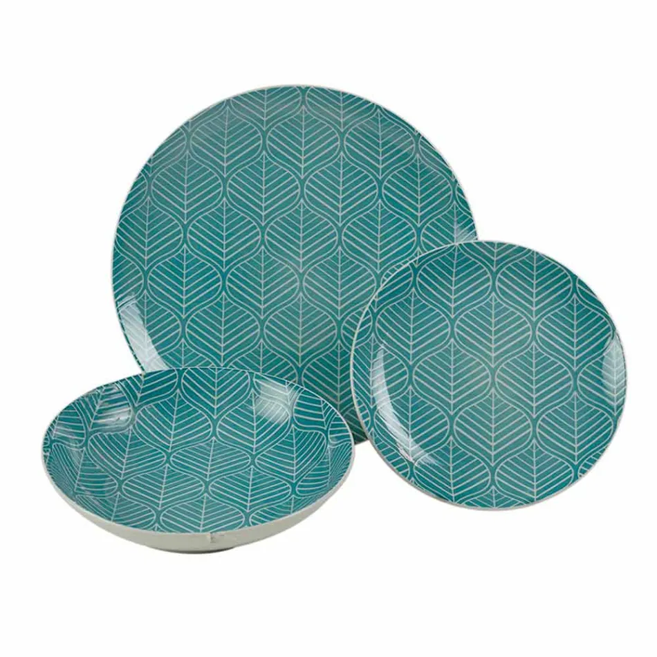 Compleet tafelservies in gekleurd porselein 18 stuks - Indonesië Viadurini