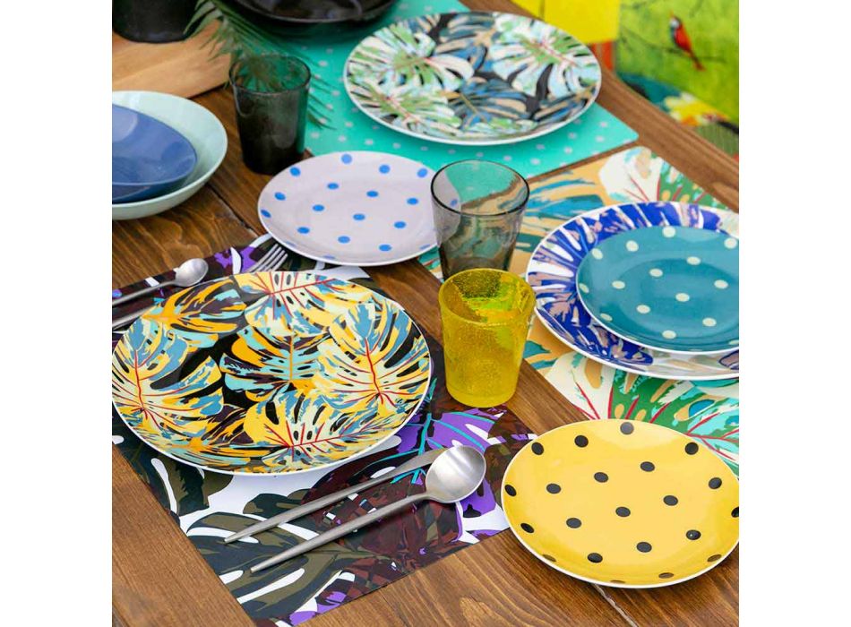 Tafelservies van porselein en steengoed, gekleurde borden, 18 stuks - Riodeja Viadurini