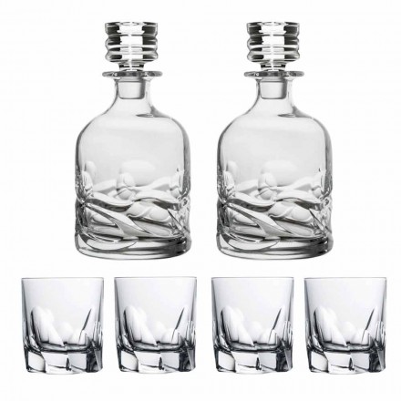 Whisky Set 2 Flessen en 4 Glazen in Gedecoreerd Kristal - Titanium Viadurini