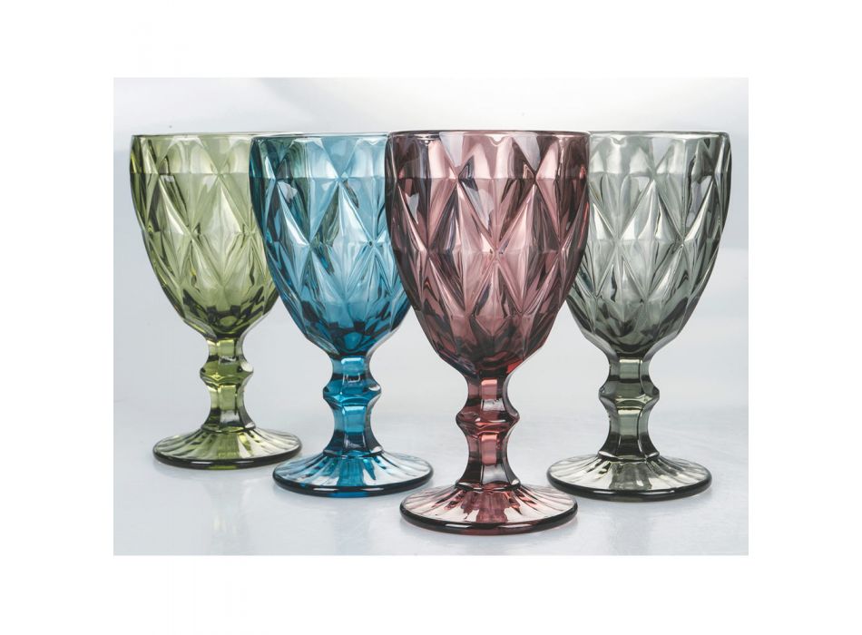 Set gekleurde en gedecoreerde glazen bekers 12 stuks - Renaissance Viadurini