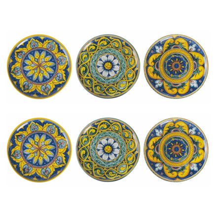 Set gekleurde pizzaborden van steengoed met decoraties 6-delig - Cabria Viadurini