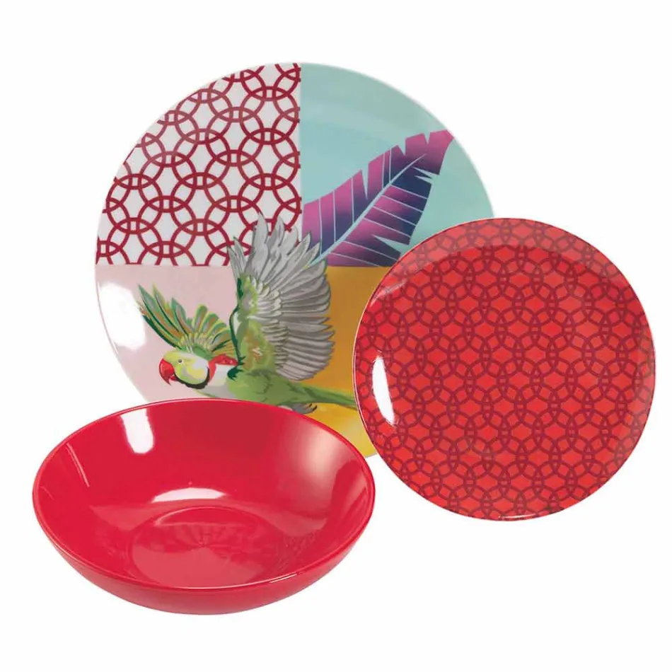 Servies van 18-delig gekleurd design porselein en gres - Tropycale Viadurini