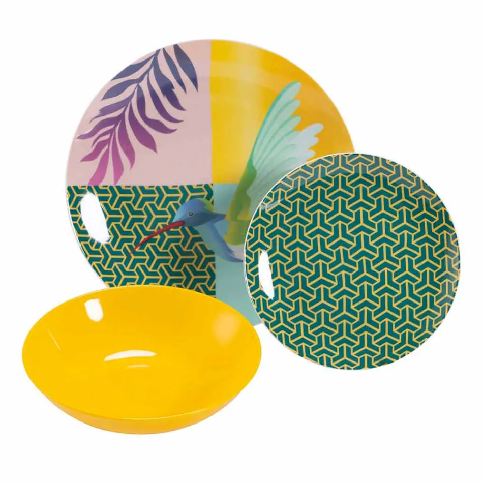 Servies van 18-delig gekleurd design porselein en gres - Tropycale Viadurini