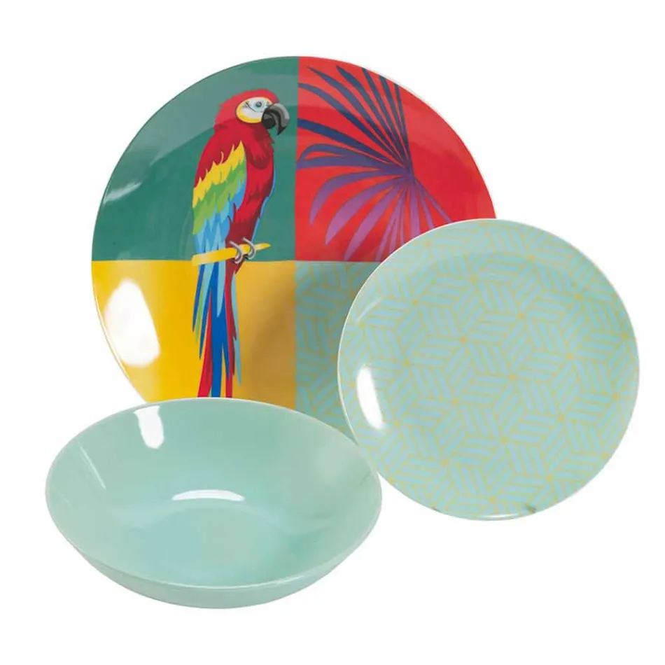 Servies van 18-delig gekleurd design porselein en gres - Tropycale Viadurini