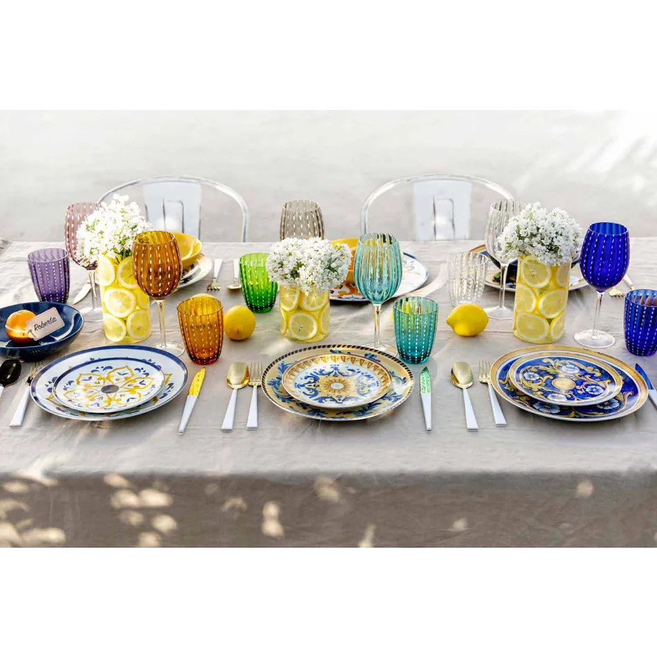 Servies Gekleurde en Moderne Gerechten Servies Complete Set 18 Stuks - Cefalu Viadurini