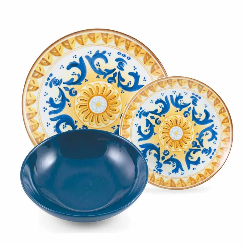 Servies Gekleurde en Moderne Gerechten Servies Complete Set 18 Stuks - Cefalu Viadurini