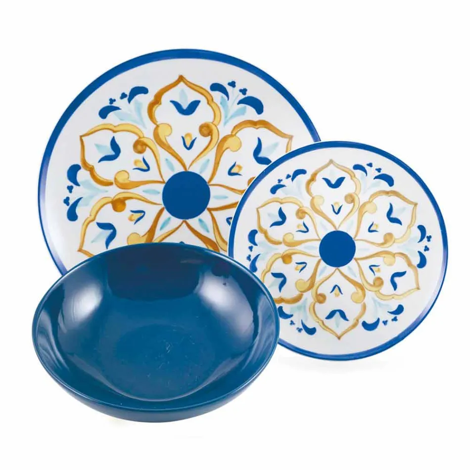 Servies Gekleurde en Moderne Gerechten Servies Complete Set 18 Stuks - Cefalu Viadurini