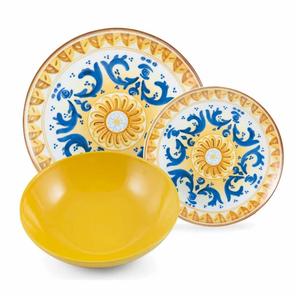 Servies Gekleurde en Moderne Gerechten Servies Complete Set 18 Stuks - Cefalu Viadurini