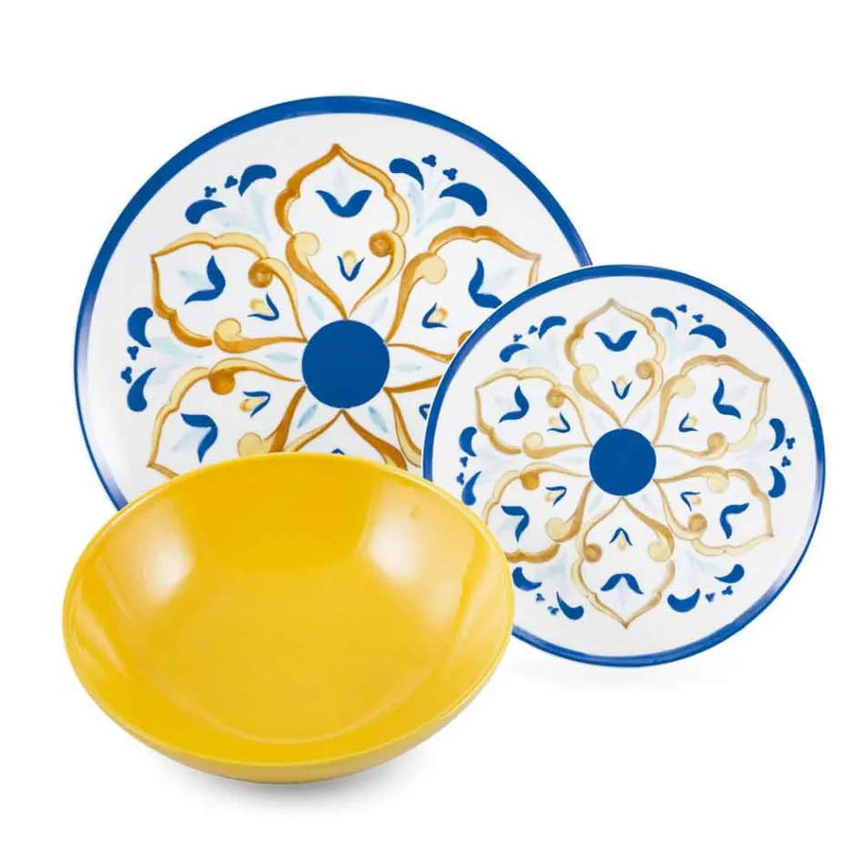 Servies Gekleurde en Moderne Gerechten Servies Complete Set 18 Stuks - Cefalu Viadurini