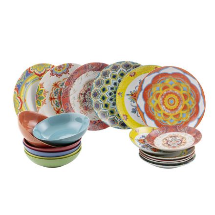 Etnisch gekleurd porselein en aardewerk servies servies 18 stuks - Ibizia Viadurini