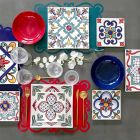18-delig modern servies van Gres en porselein gekleurde borden - Iglesias Viadurini