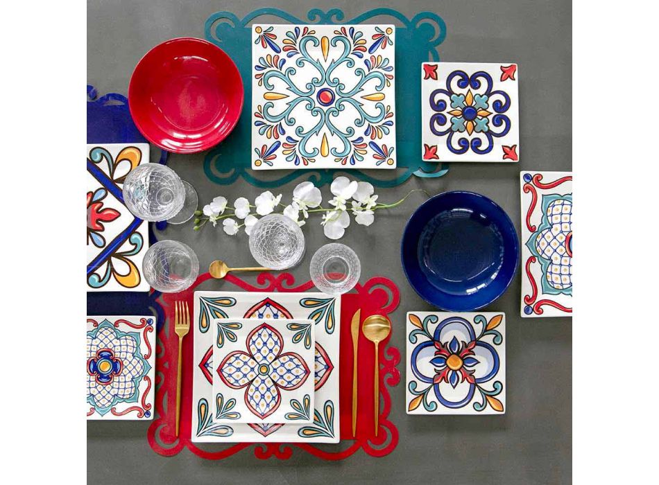 18-delig modern servies van Gres en porselein gekleurde borden - Iglesias