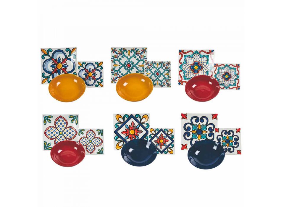 18-delig modern servies van Gres en porselein gekleurde borden - Iglesias