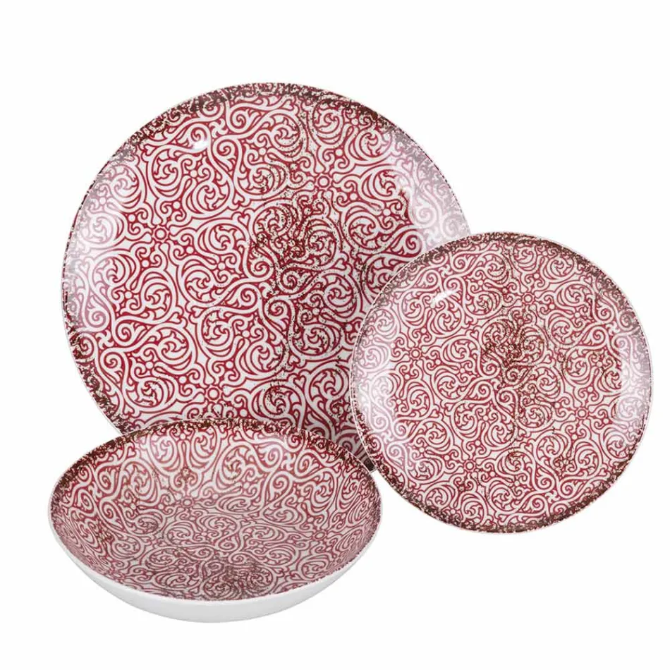 18-delig porseleinen servies in 2 verschillende afwerkingen - Jamais Viadurini