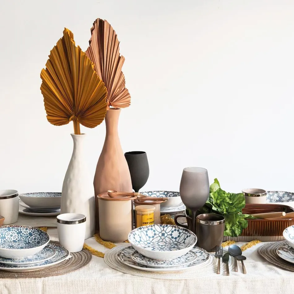 18-delig porseleinen servies in 2 verschillende afwerkingen - Jamais Viadurini