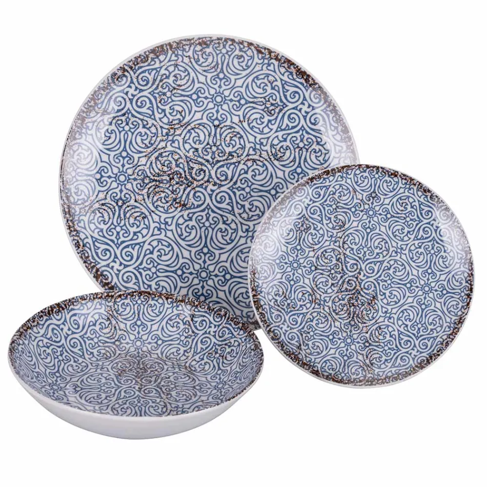 18-delig porseleinen servies in 2 verschillende afwerkingen - Jamais Viadurini