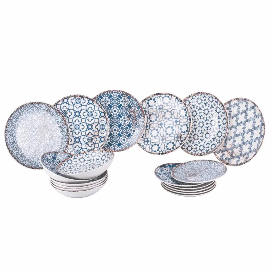 18-delig porseleinen servies in 2 verschillende afwerkingen - Jamais Viadurini