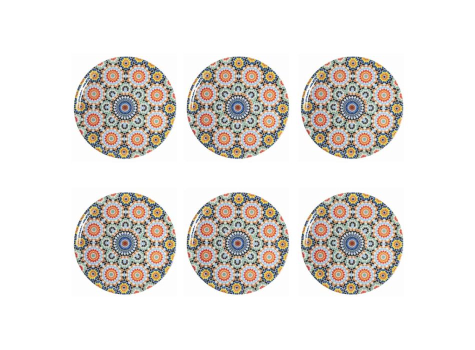 Gedecoreerd gekleurd porseleinen pizzabordservies 6 stuks - Marokko Viadurini