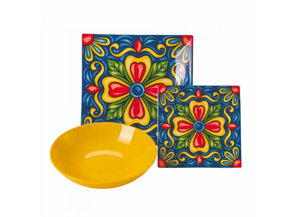Porselein en steengoed gekleurd dinerbord 18-delig - Aztecas Viadurini