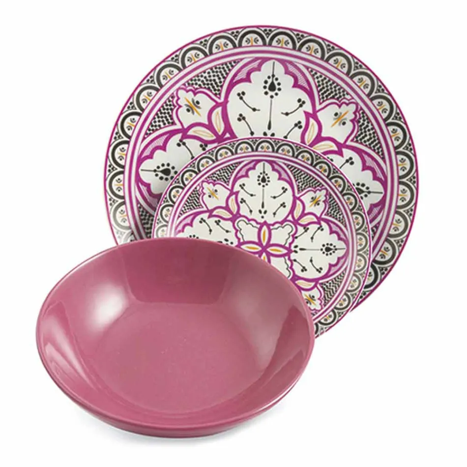 Servies voor etnische gerechten in porselein en gekleurd en modern aardewerk 18 stuks - Fez Viadurini