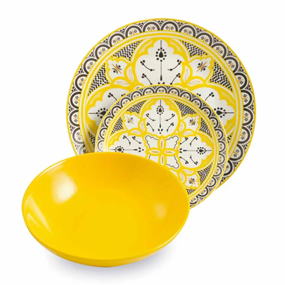 Servies voor etnische gerechten in porselein en gekleurd en modern aardewerk 18 stuks - Fez Viadurini