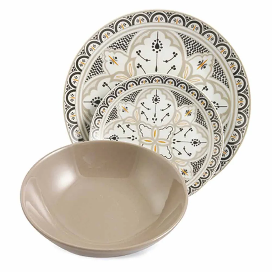 Servies voor etnische gerechten in porselein en gekleurd en modern aardewerk 18 stuks - Fez Viadurini