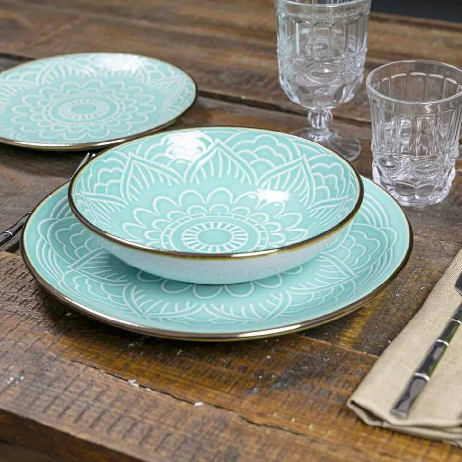 Servieservice in hard dolomietgrijs, lichtblauw of blauw 18 stuks - Arabisch Viadurini