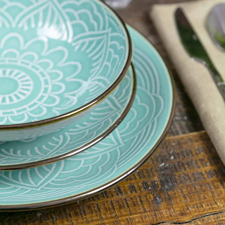 Servieservice in hard dolomietgrijs, lichtblauw of blauw 18 stuks - Arabisch Viadurini