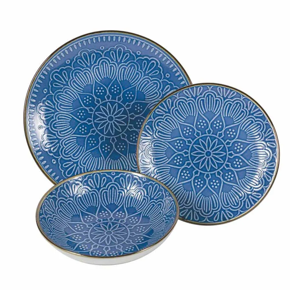 Servieservice in hard dolomietgrijs, lichtblauw of blauw 18 stuks - Arabisch Viadurini