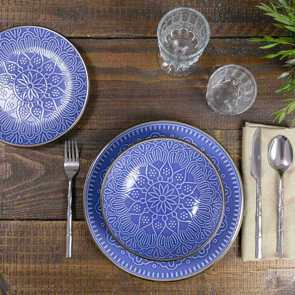 Servieservice in hard dolomietgrijs, lichtblauw of blauw 18 stuks - Arabisch Viadurini