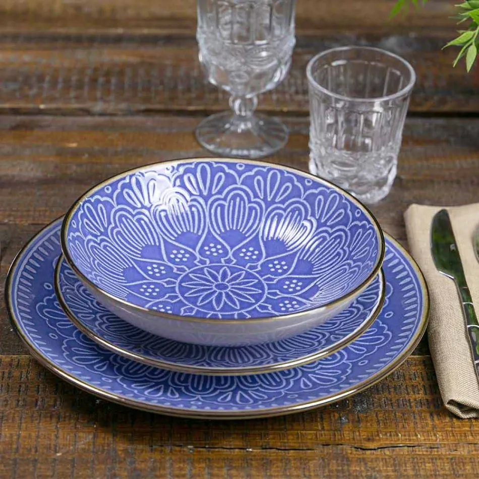 Servieservice in hard dolomietgrijs, lichtblauw of blauw 18 stuks - Arabisch Viadurini