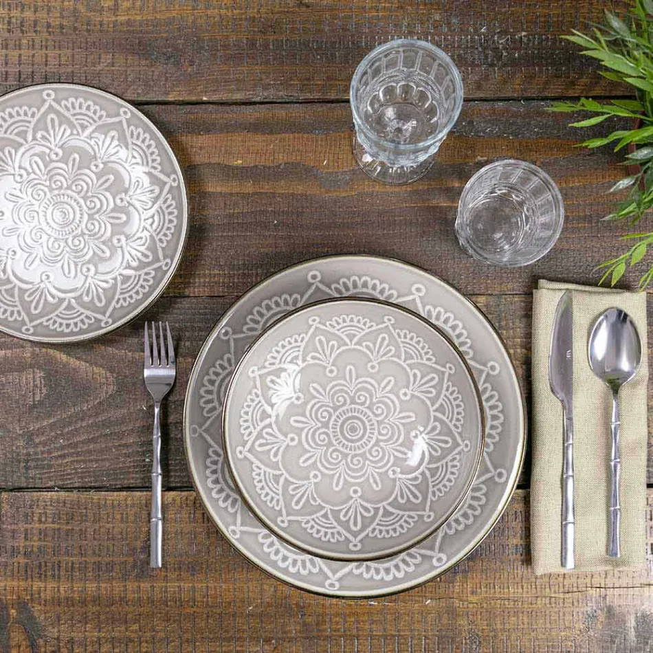 Servieservice in hard dolomietgrijs, lichtblauw of blauw 18 stuks - Arabisch Viadurini