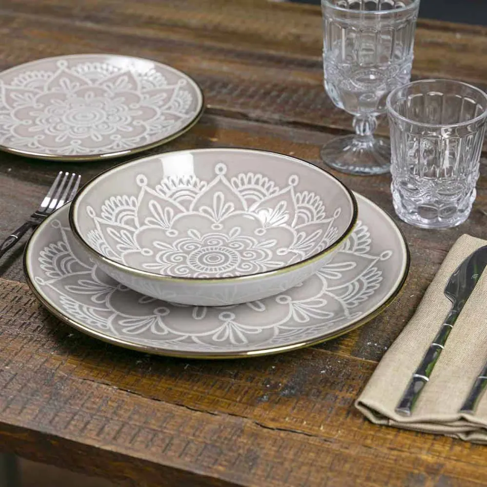 Servieservice in hard dolomietgrijs, lichtblauw of blauw 18 stuks - Arabisch Viadurini