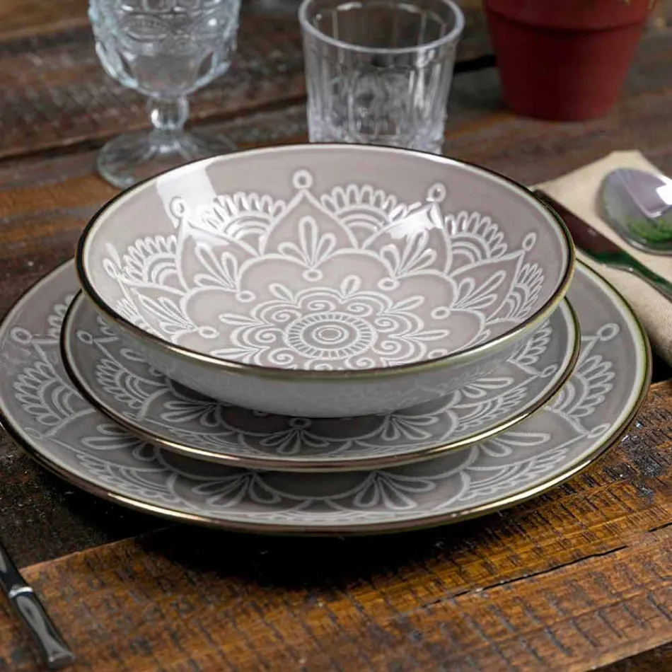 Servieservice in hard dolomietgrijs, lichtblauw of blauw 18 stuks - Arabisch Viadurini