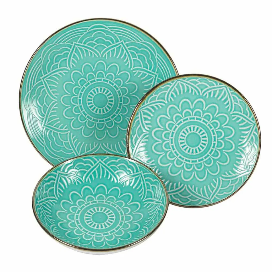 Servieservice in hard dolomietgrijs, lichtblauw of blauw 18 stuks - Arabisch Viadurini