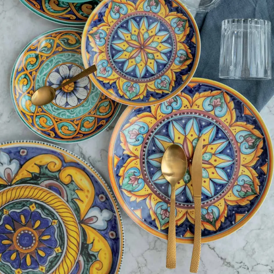 Schildpad Effect Satijn Goud Stalen Bestekset 24 Delig - Rock Viadurini