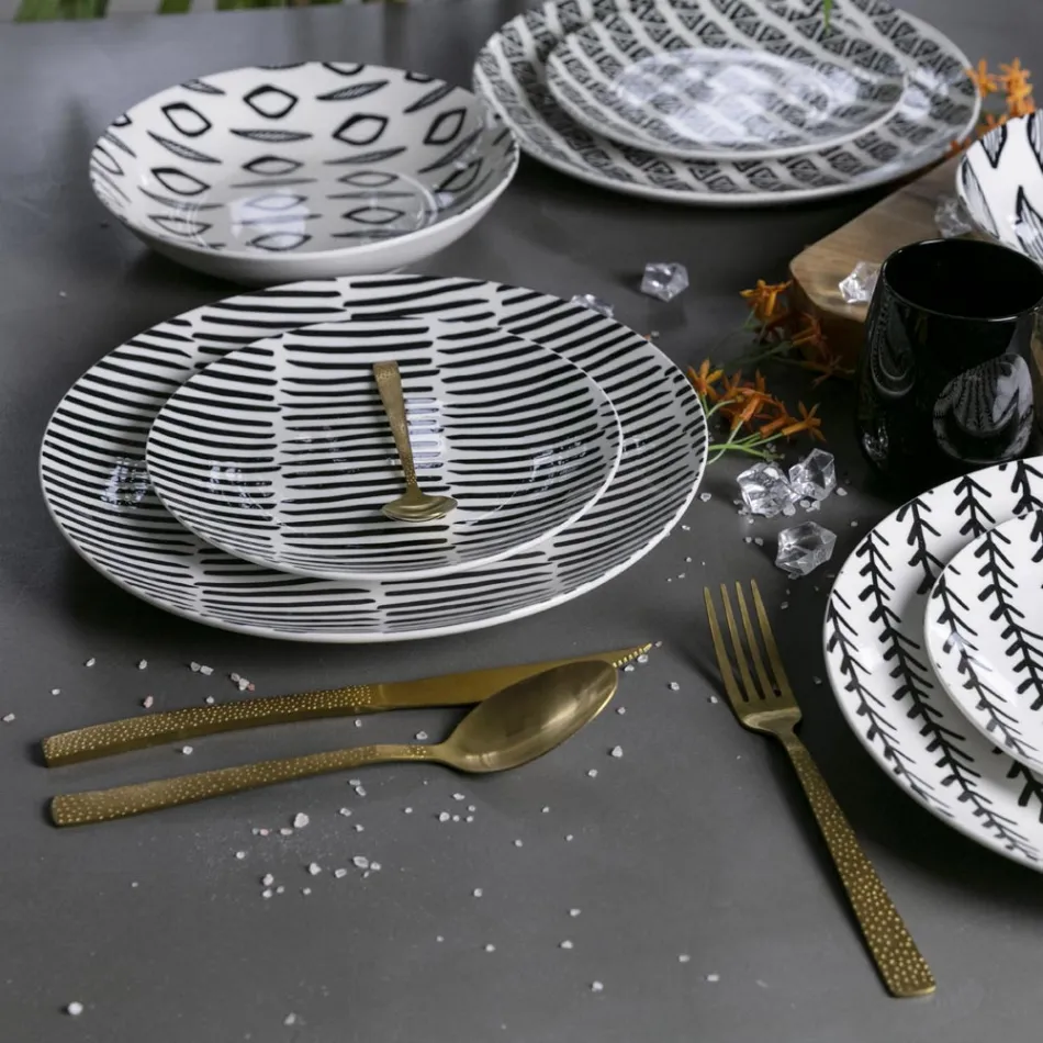 Schildpad Effect Satijn Goud Stalen Bestekset 24 Delig - Rock Viadurini