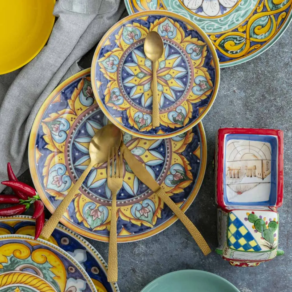 Schildpad Effect Satijn Goud Stalen Bestekset 24 Delig - Rock Viadurini