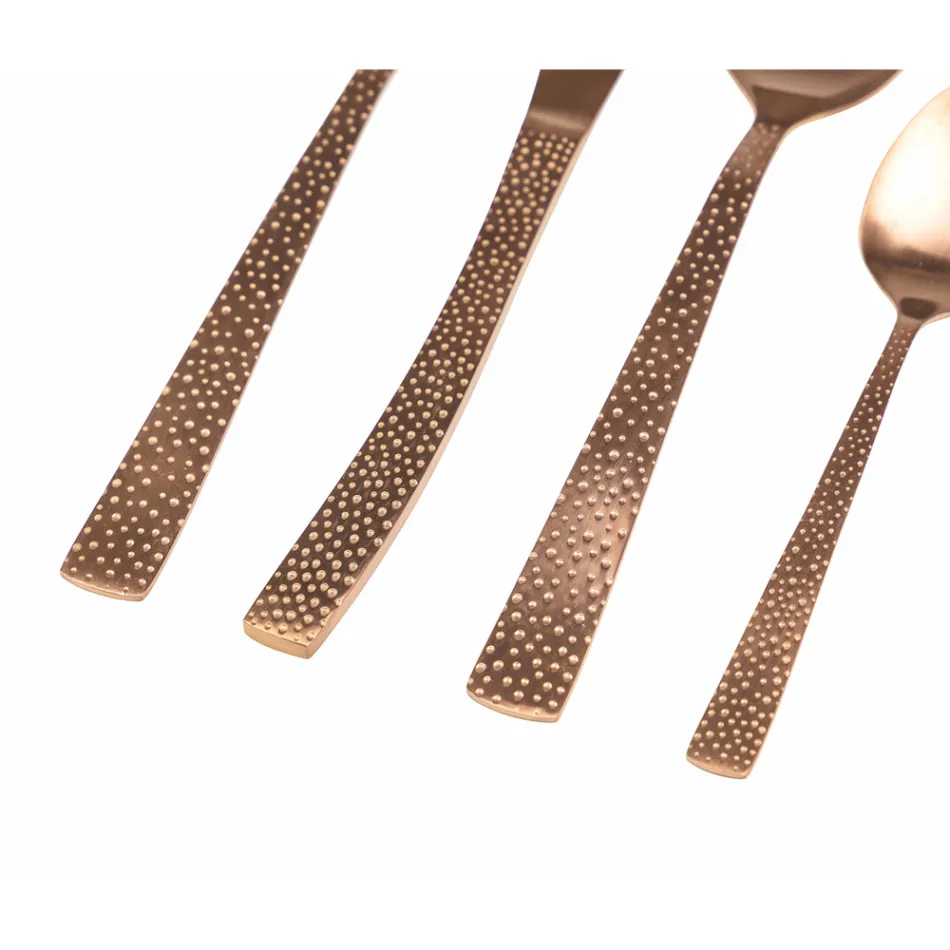 Mat Koper Stalen Bestekset Tortoise Effect 24 Delig - Rock Viadurini