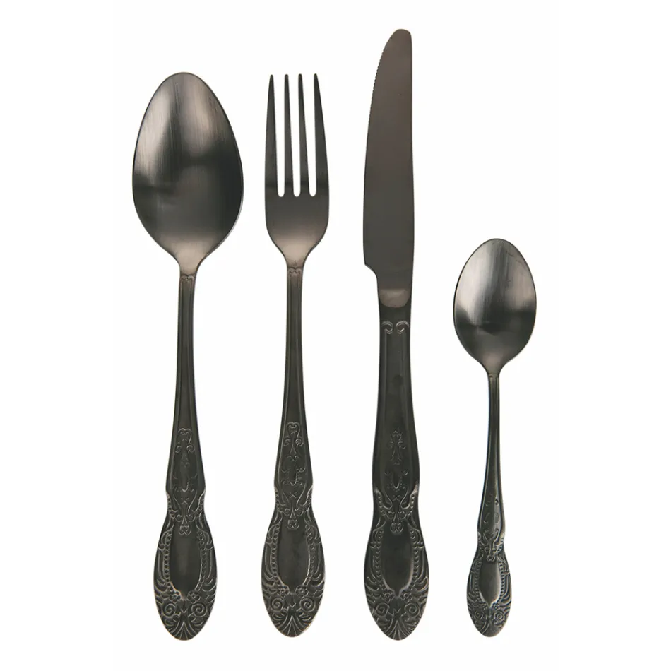 Zwart of Goud Satijnstalen Bestekset Compleet 24 Delig - Fantasy Viadurini