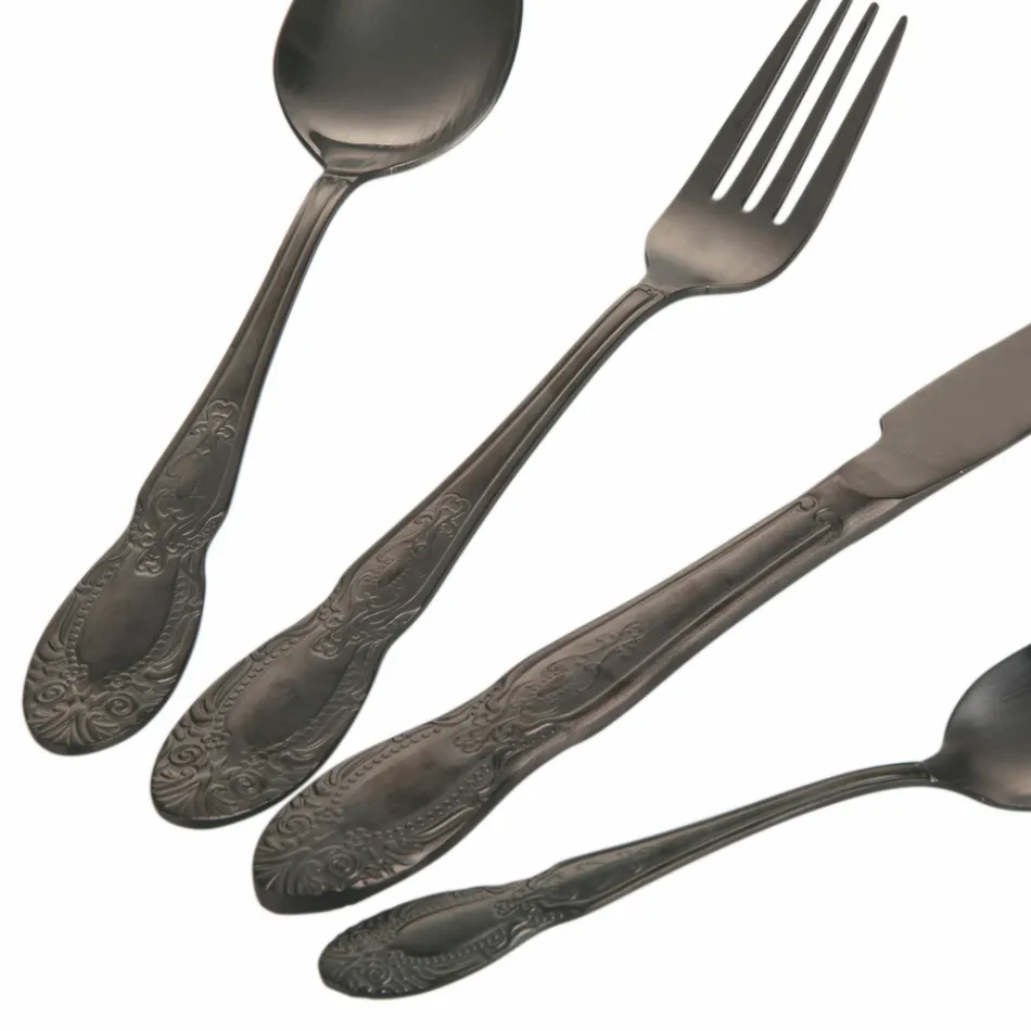 Zwart of Goud Satijnstalen Bestekset Compleet 24 Delig - Fantasy Viadurini